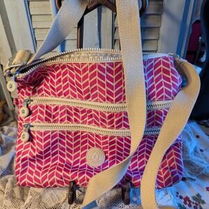 Kipling Alvar pink herringbone nylon crossbody bag
